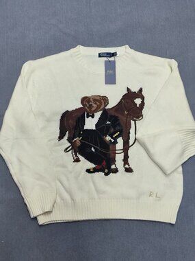 Polo Ralph Lauren Polo Bear & Horse Knit White Sweater